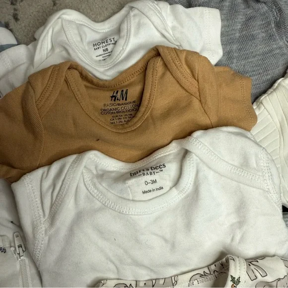 100% Organic Cotton and Wool Neutrals Unisex Baby Clothing 9 Pc Bundle Lot Matching Sets